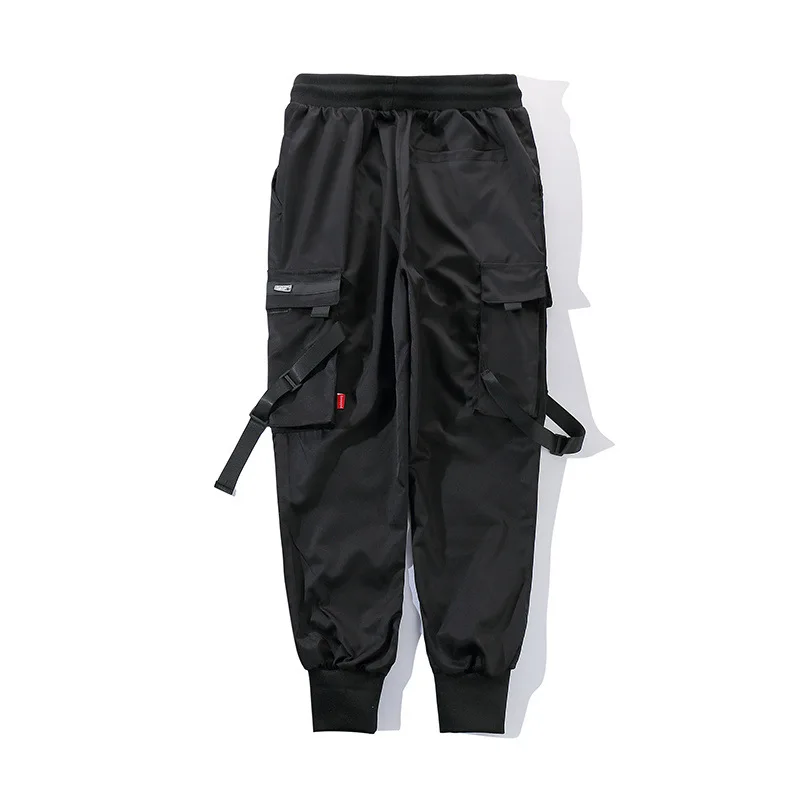 Мужские черные брюки карго с несколькими карманами, шаровары для бега Харадзюку, спортивные брюки в стиле хип-хоп