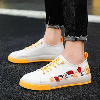 

2020 New Men Casual Shoes Spring Autumn Rose Flower Sneakers Boys Canvas Walking Male Footware Flat Breathable Loafers for Male