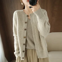 

Cashmere Cardigan Women 2022 Spring Autumn New Sweater Female Slim Round Neck Knitted Large Size Casual Long Sleeve Tops Ttricot