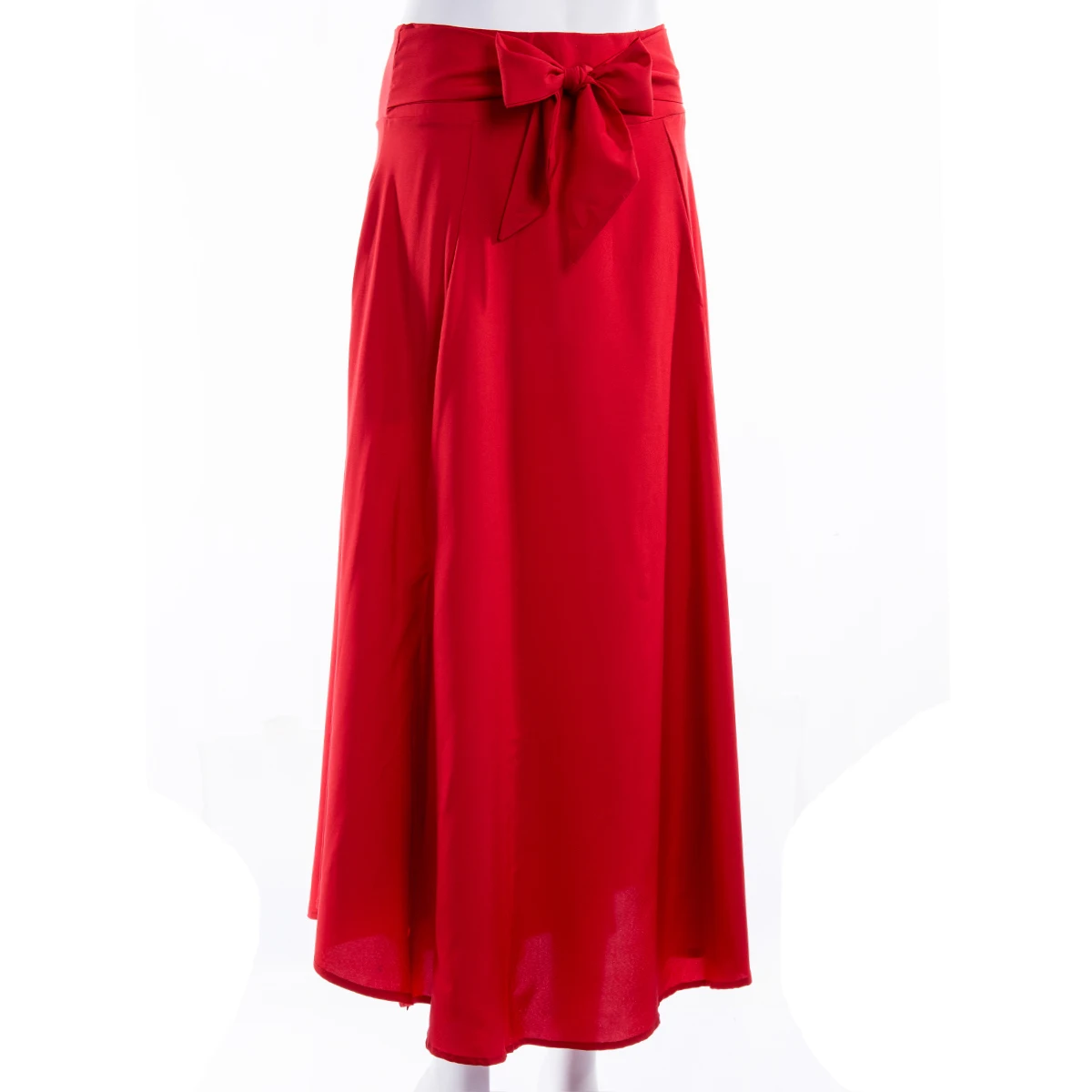 Women's Solid Color High Waist A Line Skirt Fashion Slim Waist Bow Belt Pleated Long Maxi Skirts Red Orange Yellow