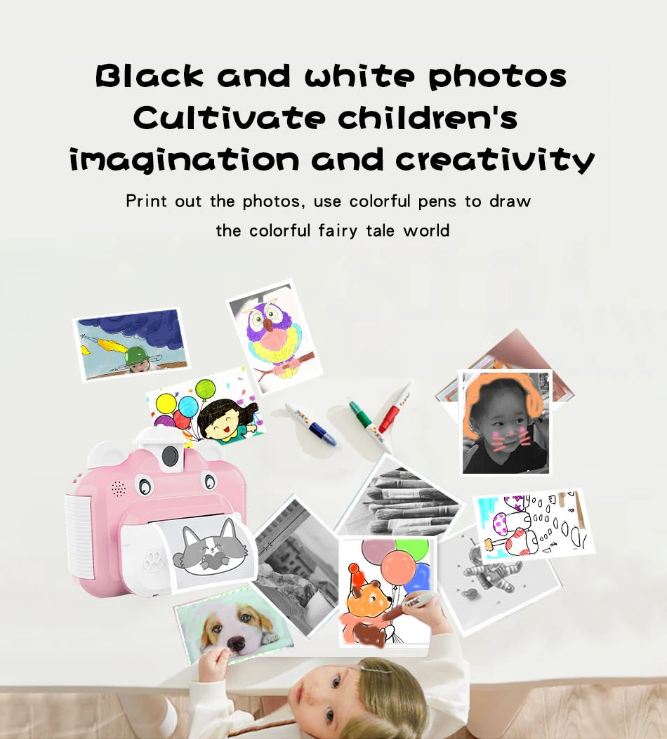Kids Instant Digital Print Camera With Thermal Photo Printer Paper Toys Camera 1080P For Christmas Birthday Gift hp mini printer
