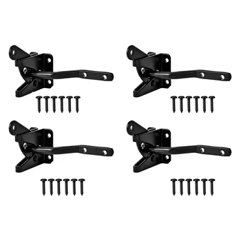 

4 Pcs Self-Locking Gate Latch - Post Mount Automatic Gravity Lever Wood Fence Gate Latches With Fasteners