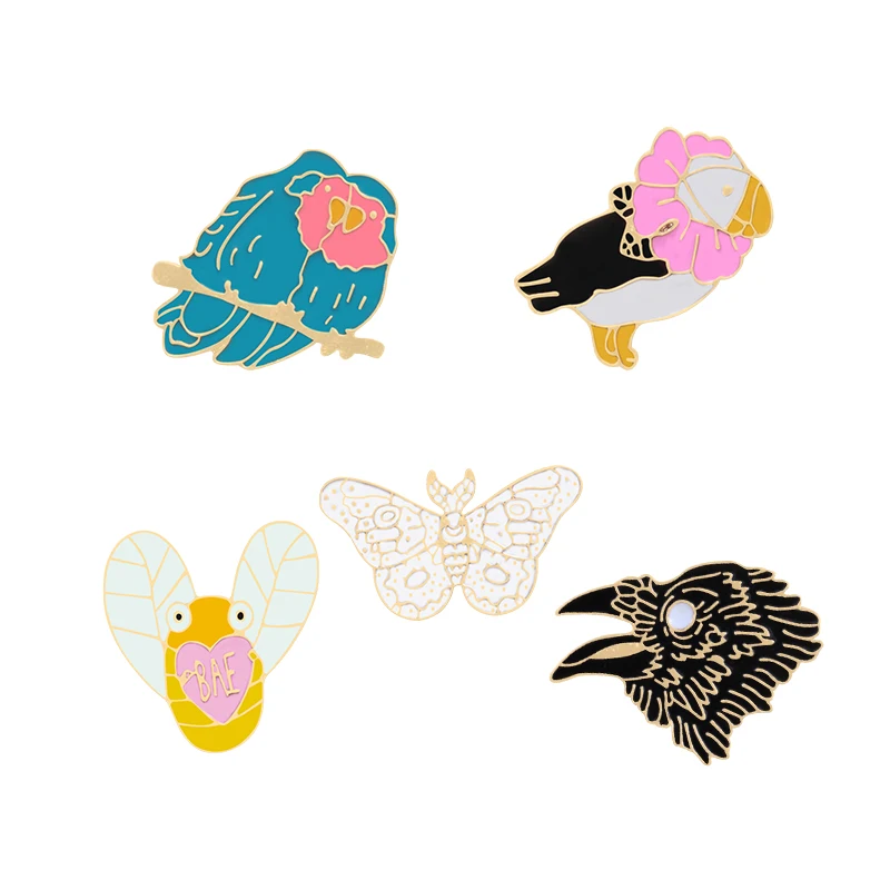 6 Gaya Kartun Hewan Bros Bee Butterfly Burung Elang Enamel Denim