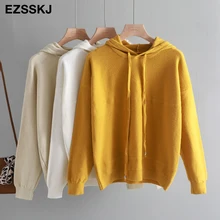 Осенне-зимний кашемировый толстый свитер с капюшоном, пуловеры для женщин, мягкий вязаный джемпер, Однотонный свитер, женский длинный рукав