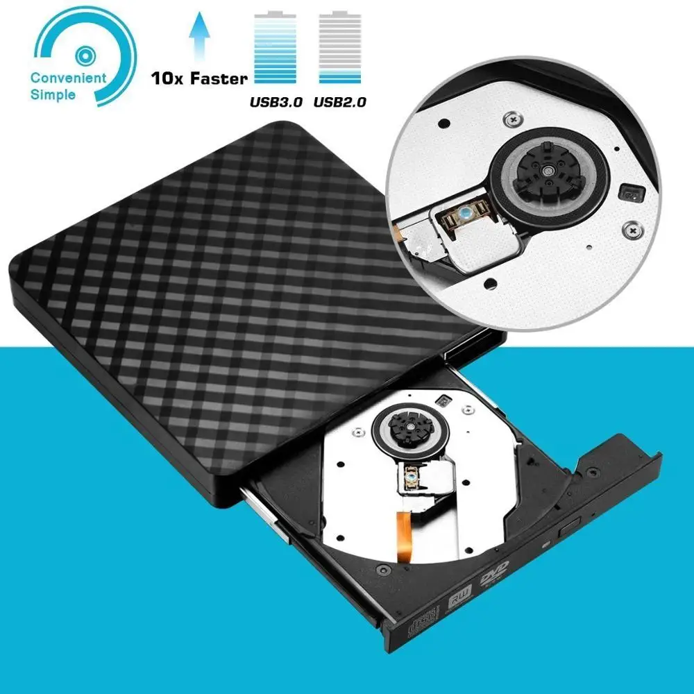 Внешний чехол с оптическим приводом, тонкий портативный USB 3,0 DVD/CD перезаписывающая горелка Superdrive, для ноутбука Настольный ПК Windows Linux iMac