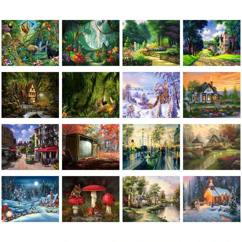 

Fairy Tale Town Cartoon Diamond Painting Cross Stitch Handmade Wall Art 5D Diy Embroidery Square Round Diamond Kids Room Decor