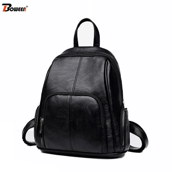 

design pu leather backpack women backpacks female small black soft back pack solid simple youth bagpack for Teenage girls