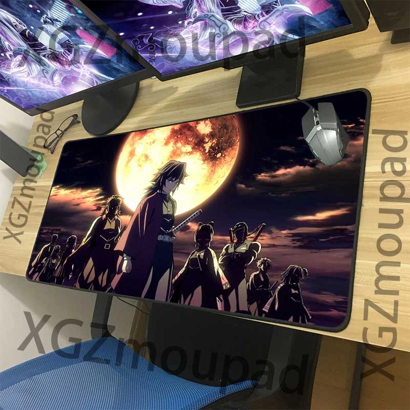 Xgz Anime Demon Slayer Kimetsu No Yaiba Moon Landscape Large Mouse Pad Black Lock Edge Computer Table Mat Rubber Stripe Non Slip Mouse Pads Aliexpress
