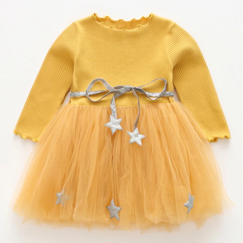 Baby Girls Dress Autumn Children Clothes Spring Long Sleeve Straped Bow Pleated Dress for Girl Kids Princess Dresses 2 7 Years