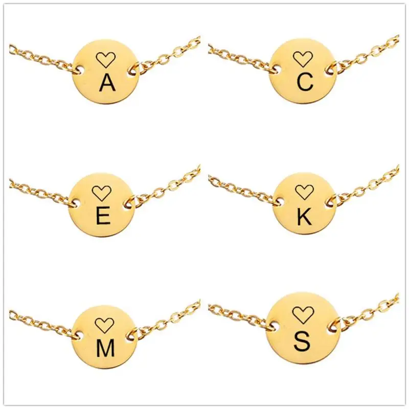 

Creative letter customization Name Bracelet Stainless Steel Gold Color Round Disc Charm Bracelets for Women Men Jewelry Gift