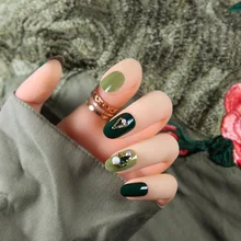 Белый маникюр патч готовой продукции Лето авокадо зеленый лето хипстер с бриллиантами онлайн знаменитости поддельные ногти ручной кончик ногтей