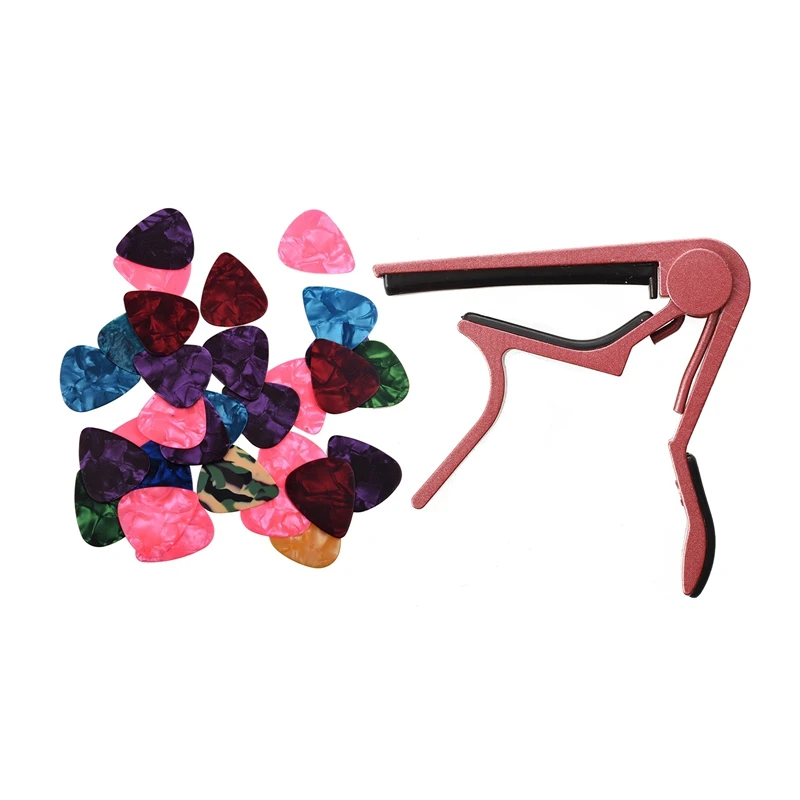 

1 Pcs Quick Capo Acoustic Electric Guitar Pink & 30 Pcs Acoustic Electric Guitar Picks Plectrums 0.71Mm