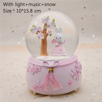 Pink-snow-light Миниатюрная модель с кисточкой и узлом в виде цветочной елки, снежный шар, хрустальный шар, Рождественская музыкальная шкатулка, Рождественское украшение для дома, подарок на день рождения - Цвет: Pink-snow-light