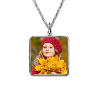 

Sterling Silver Square Photo Pendant Engraved Picture Necklace Personalized Photo Gifts for Mother