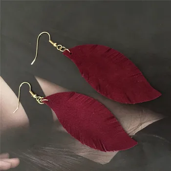 

Luxury Unique Leaf Collection fake Leather Burgundy Snake Skin printed Drop Earrings For Women Girl Lady Gift Bohemia Statement