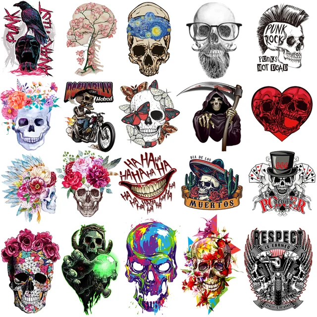 Buy Pulaqi Skull Iron On Transfer Patches for Clothing - Vinyl Heat Transfer Thermal Stickers on Clothes - Hippie Grim Reaper Appliques Online