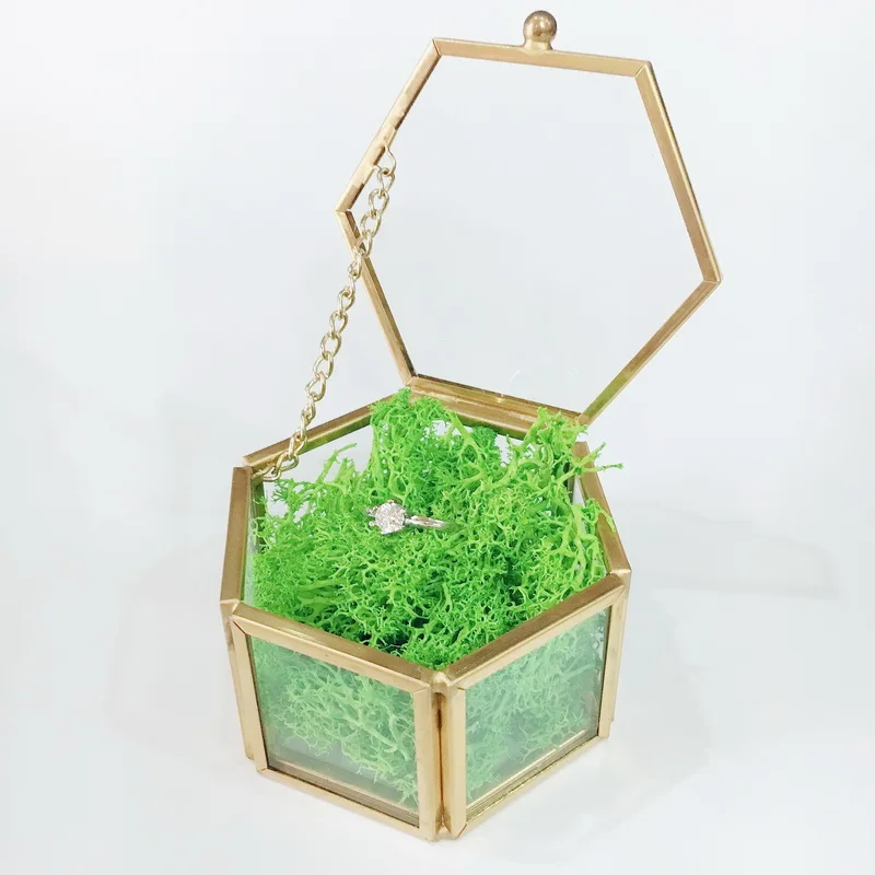 Геометрическая винтажная стеклянная коробка для свадебного кольца в форме сердца, свадебные подарки для гостей, контейнер для хранения для украшения вечных цветов - Цвет: 01