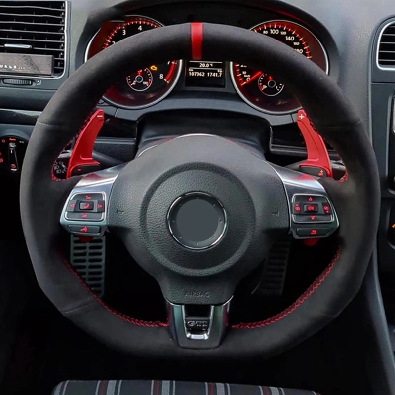 Black Genuine Leather Suede Car Steering Wheel Cover For Volkswagen