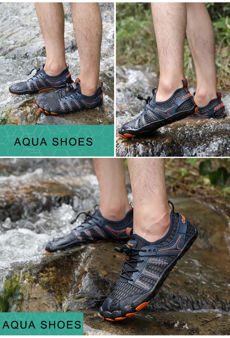 Летние крутые мужские пляжные тапочки водные кроссовки уличные дышащие quik-сухие туфли большие размеры 46 замша+ сетка вамп