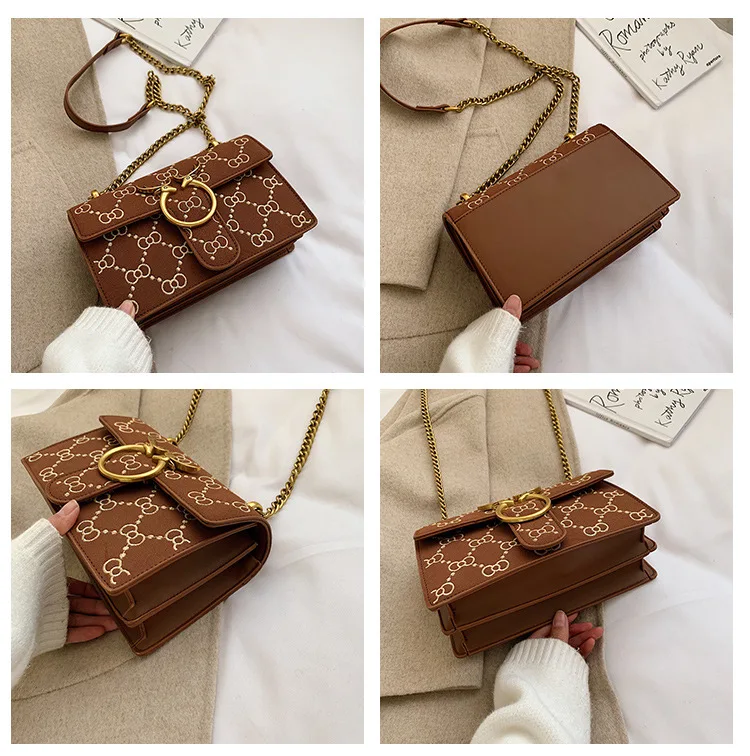 2019 New Design Deer Suede Leather Handbag Small flap Crossbody Bags for Women Quilted Embroidery Chain Shoulder Purse Black Red (1)
