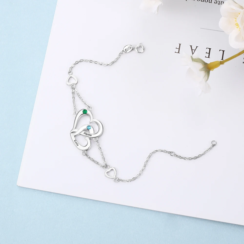 Персонализированные переплетенные браслеты в форме сердца с камнем рождения для женщин, выгравированное имя браслеты на заказ подарок для влюбленных(JewelOra BA102562