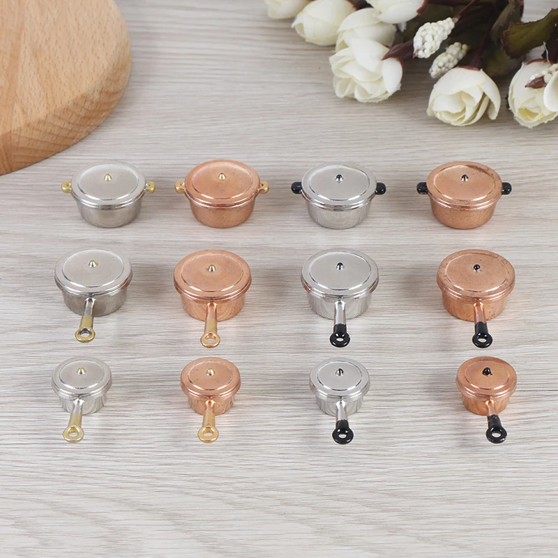 Simulation 1/12 Scale Dollhouse Miniature Frying Pan Cooking Pot Kettle Cookware Cooking Micro Steamer Kitchen Utensils Toy 5