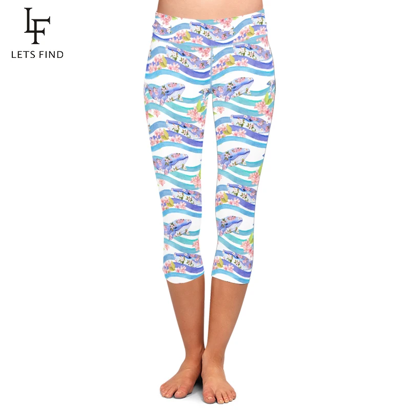 LETSFIND Summer New Cartoon Dolphins Design High Waist Capri Leggings Fashion Women Fitness Mid-Calf Pants Plus Size LETSFIND Summer New Cartoon Dolphins Design High Waist Capri Leggings Fashion Women Fitness Mid-Calf Pants Plus Size