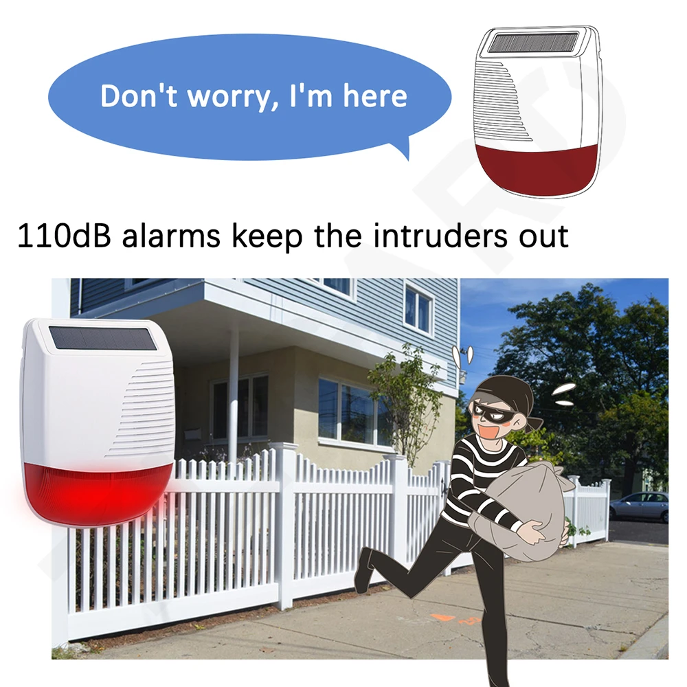 Tugard 433MHz Wireless Outdoor Solar Siren Light Flash Strobe Waterproof Alarm Siren for Home Security Burglar WiFi Alarm System
