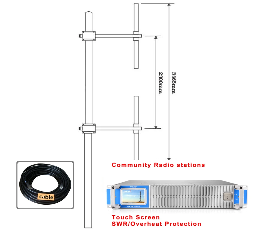 1000 Вт 1KW fm-передатчик радиовещание с Сенсорный экран AUX Крышка 30-50 км радио StationTwo Bay дипольная антенна С 30 м кабель
