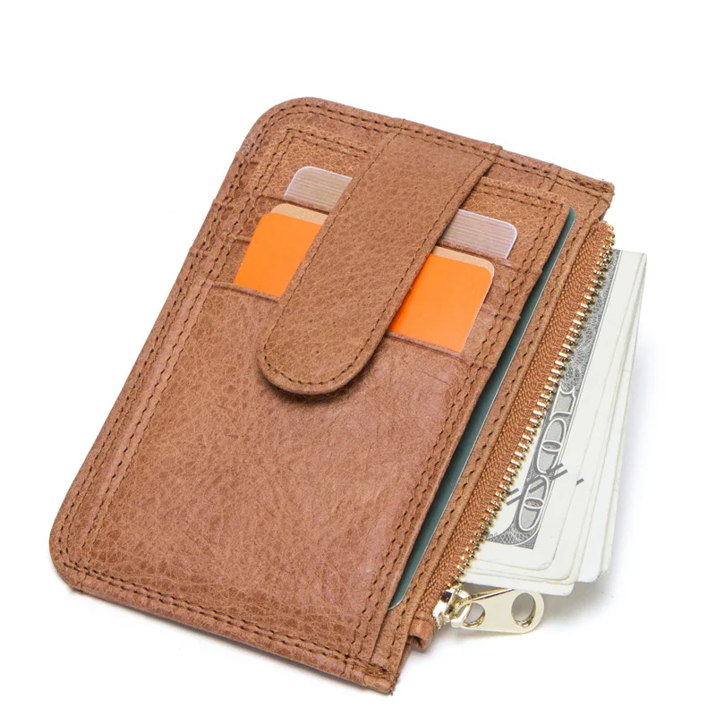brown RFID Кожаный Бумажник crazy horse, сумка для мужчин и женщин, общий зажим, визитная карточка, держатель для карт, твердая застежка, кредитная карта - Color: brown