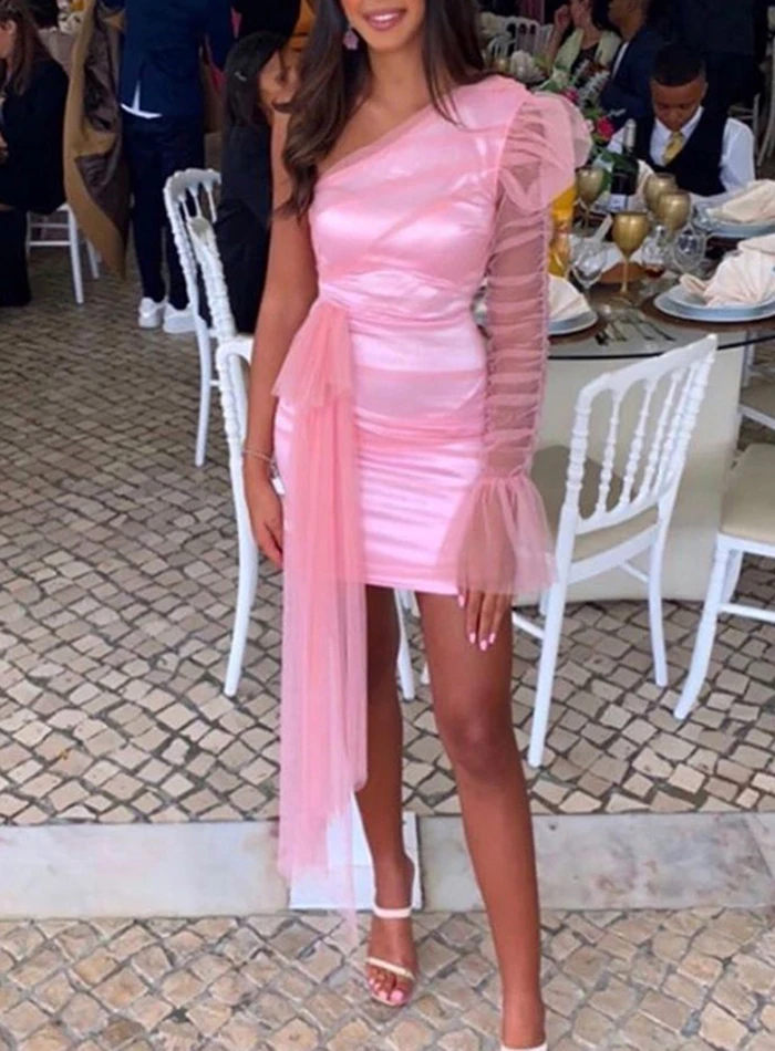 LOVE&LEMONADE сексуальные с открытыми плечами один Пышный рукав бант чистая Bodycon Вечерние мини-платья LM90163