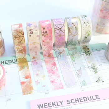 

Domikee cute kawaii Japanese gold foil flower washi tape set candy decoration DIY journal planner packing masking tape