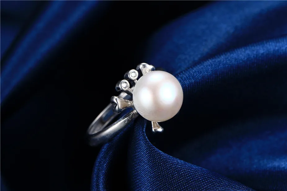 Dainashi 925 Sterling Silver Frog Eye Zircon Crystal Adjustable Ring Elegant Genuine Freshwater Cultured Pearl Ring Gift