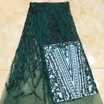 

High Quality African Lace Fabric Emerald green French Net Embroidery Sequins Tulle Lace Fabric For Nigerian party Dress FD1216