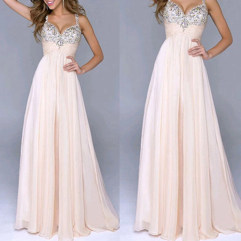

Women Ladies Sequins Deep V-Neck Spaghetti Straps Long Dress elegant Party Bridesmaid sukienki