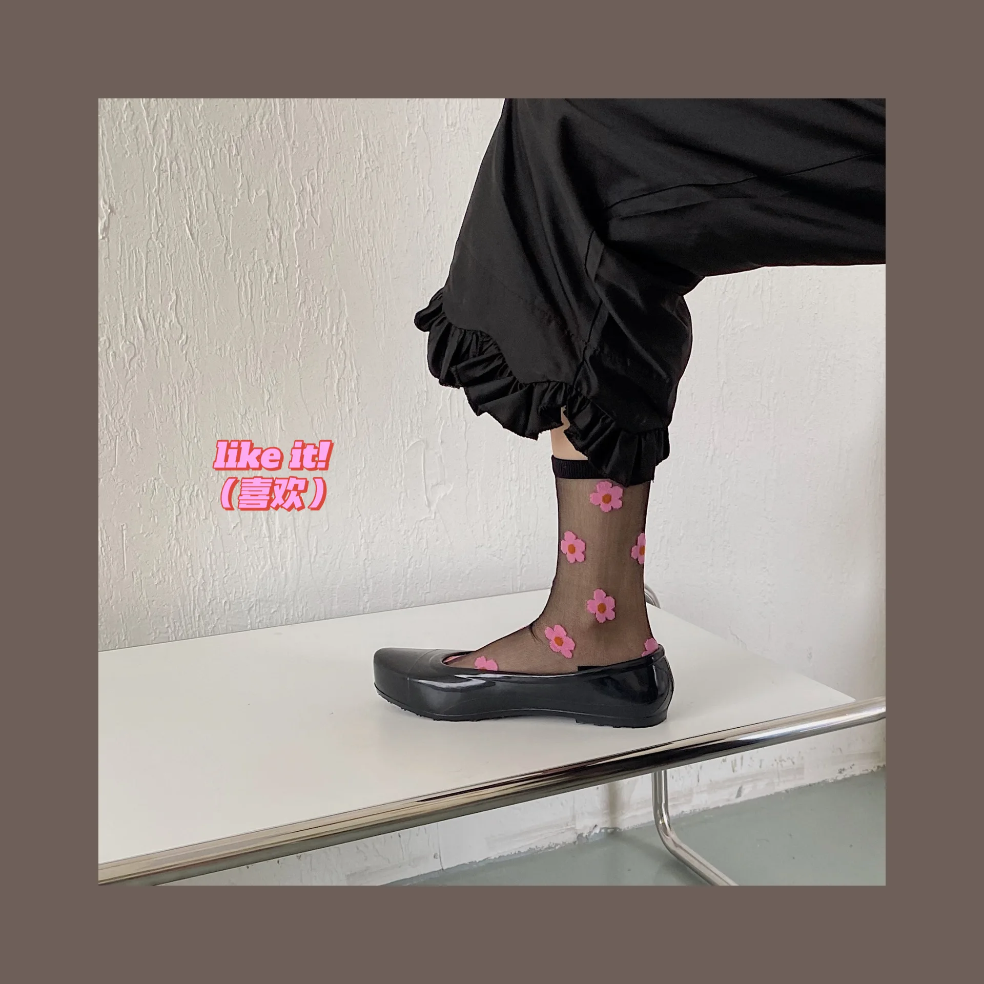 Japanese Korean Floral Print Women Socks Summer Ultra-thin Transparent Crystal Silk Socks Harajuku Retro Girls Kawaii Cute Socks christmas socks womens