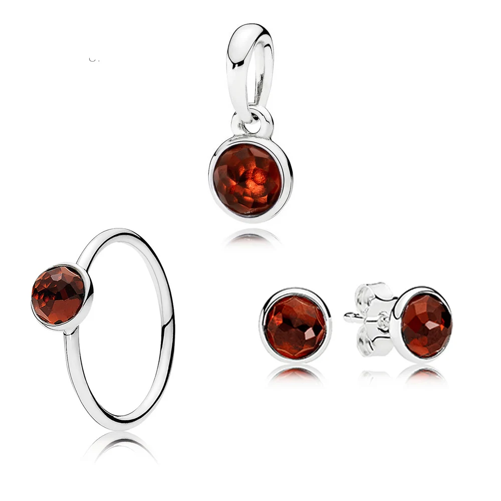 

NEW High quality 100% 925 Sterling Silver pure January earring ring garnet hot sell fashion ladies genuine jewelry gift