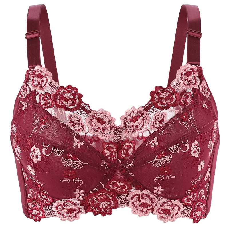 Women's Full Coverage Underwired Non Padding Breathable Balconette Sheer  Floral Lace Bra 34 36 38 40 42 B C D E F