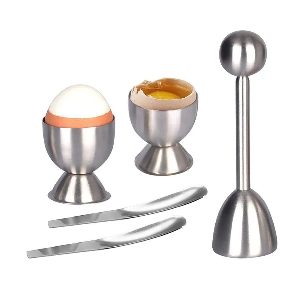 

5PCS/set Stainless Steel Boiled Egg Topper EggShell Cracker Opener Egg Spoon Holder Kitchen Gadgets