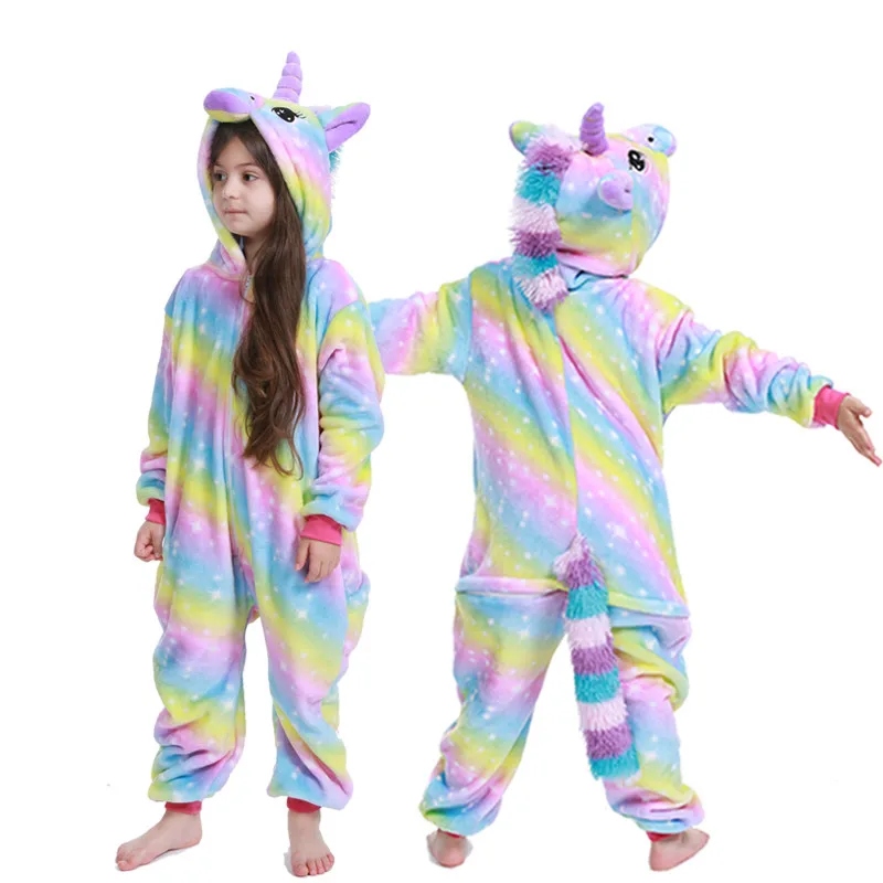 Rainbow Unicorn Кигуруми Onesie/Детская Пижама с единорогом для детей; одеяло с рисунком животных; Пижама; Детский костюм; зимний комбинезон с рисунком единорога для мальчиков и девочек - Цвет: Rainbow Unicorn