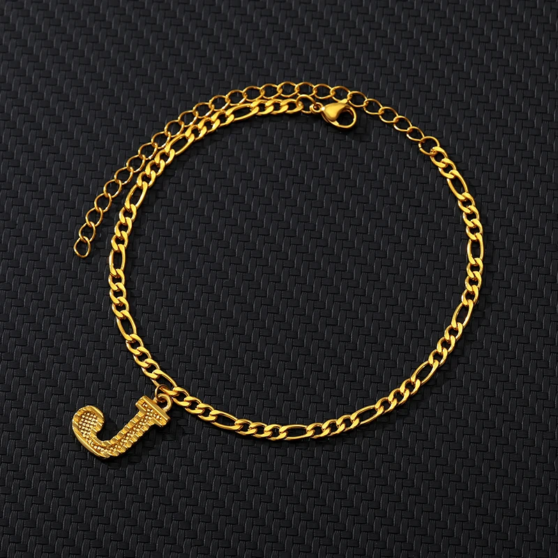 Золотой цвет 26 букв A-Z ножные браслеты для женщин модные английские цепочки с буквами ювелирные изделия на лодыжке подарок длина 21 см+ 10 см удлинительная цепочка - Окраска металла: J