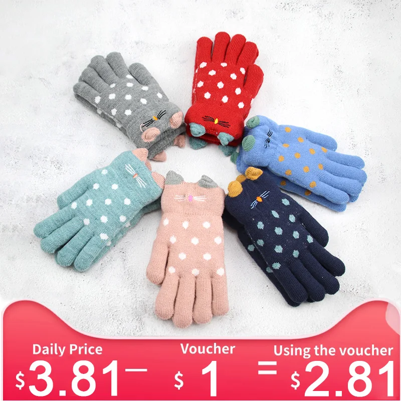 

4-7 Years Children Gloves Girl Boy Winter Warm Baby Knitted Gloves Fingers Kid Girl Warm Velvet Thick Winter Gloves For Boy