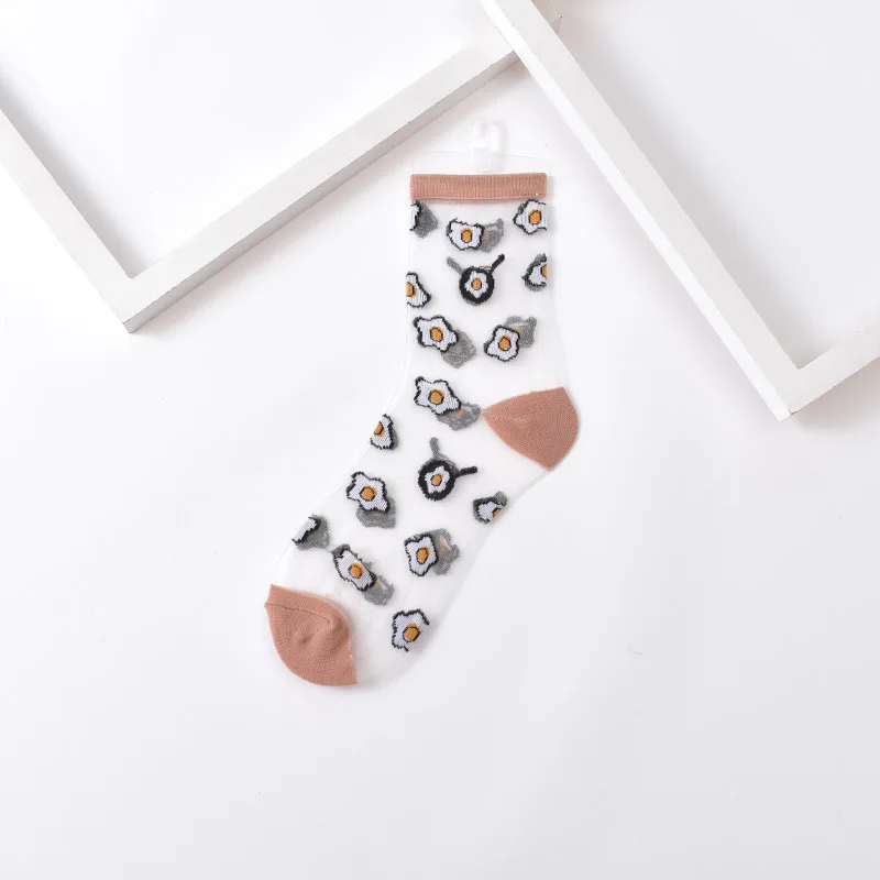 Glass Crystal Thin Transparent Summer Sheer Socks Shiny Mesh Sexy Glitter Sushi Cake Food Cotton Cute Casual Women Socks Female over the knee socks Women's Socks