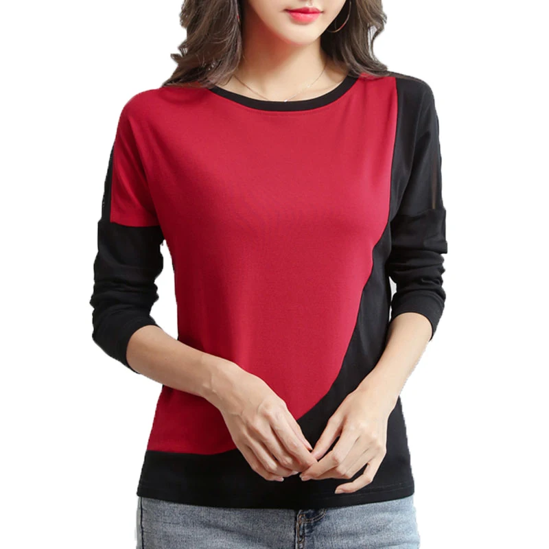 

Tops Women 2020 Long Sleeve T Shirt Women Tshirt Patchwork Plus Size T-shirt Women Tops Autumn And Winter Tee Shirt Femme
