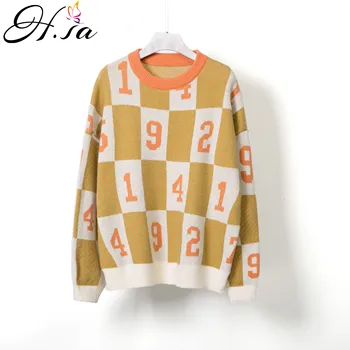 

H.SA Winter and Autumn New Fashion Pullover and Sweaters Casual NUMBERS Casual Jumpers Oversized Knitwear Pull Femme Christmas