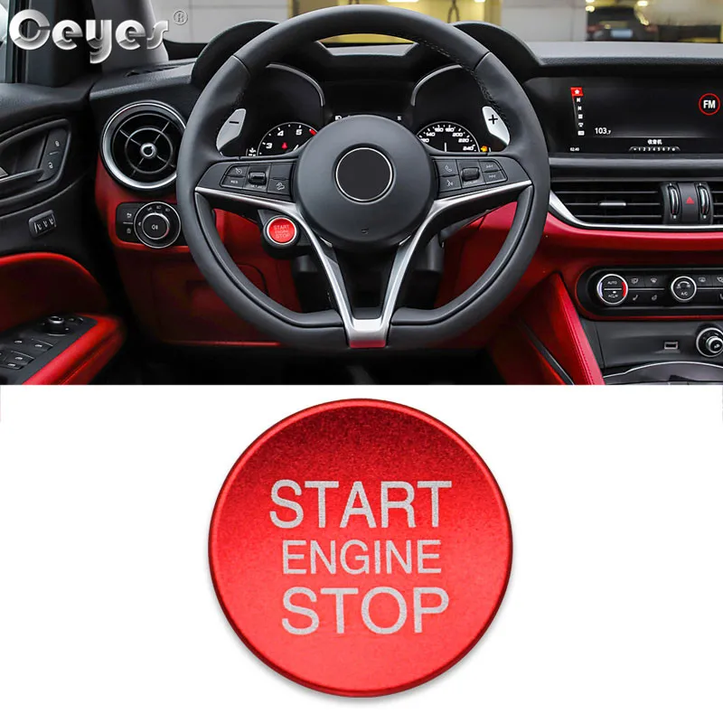 Red Button Ceyes, автомобильный Стайлинг, кнопка запуска двигателя, кольцо, крышка, наклейки для Alfa Romeo Mito 159 147 156 Giulietta Stelvio 166, аксессуары - Цвет: Red Button
