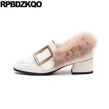 

pumps chunky casual beige 11 43 big size new medium heels genuine leather 12 44 metal ladies mid shoes square toe 33 fur block