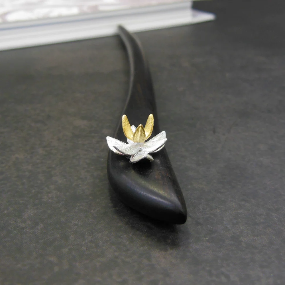 3d Lotus Silver Ebony заколка для волос винтажная китайская шпилька деревянная вилка для волос женские аксессуары для волос шпилька 18 см WIGO1105