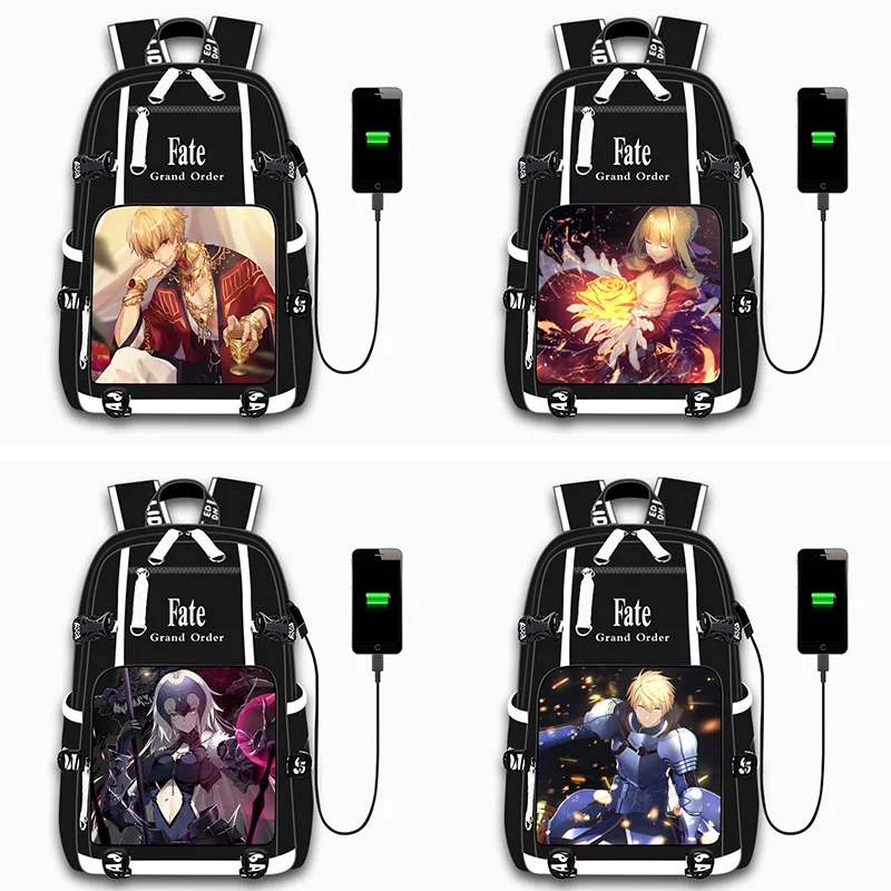 Игра аниме Fate Stay Night Saber Досуг для девочек и мальчиков дорожная сумка usb зарядка сумка для ноутбука рюкзак для подростков студентов
