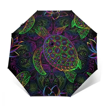 

Sunny Umbrella Sea Turtle Mandala Automatic folding portable men women umbrella Sunscreen rain Windproof beach parasol